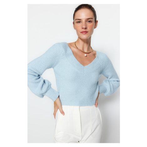 Trendyol svetlomodrý vlnený pletený sveter