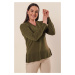 Autor: Saygı Akrylový sveter s výstrihom do V Khaki s rukávmi vzorovaný akrylový sveter plus veľ