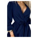 TMAVOMODRÉ ŠATY S VÝSTRIHOM SELENA 339-5 DARK BLUE