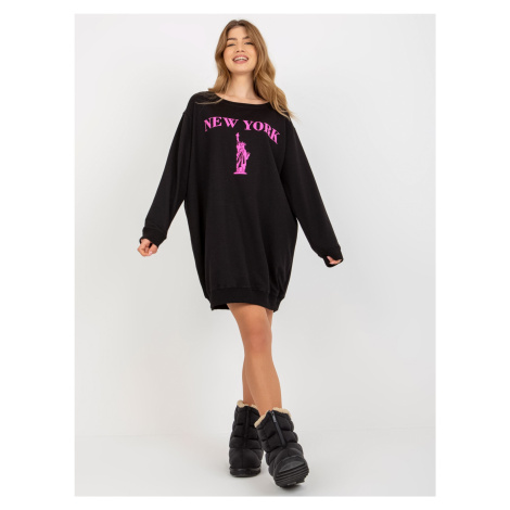 Women's Long Over Size Sweatshirt w/ Print - Black