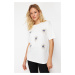 Trendyol White Printed Relaxed/Comfortable Cut Evil Eye Beaded Knitted T-Shirt