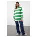 Trendyol Green Oversize Printed Knitted Striped Tunic