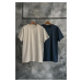 Trendyol Stone-Navy Blue Large Size 2 Pack Regular/Normal Cut T-Shirt