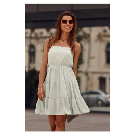 Mint dress on thin shoulder straps with ruffles FASARDI