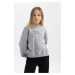 DEFACTO Girl Oversize Wide Pattern Hooded Printed Soft Fluffy Thick Sweatshirt