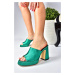 Fox Shoes Green Satin Women's Thick Heeled Slippers