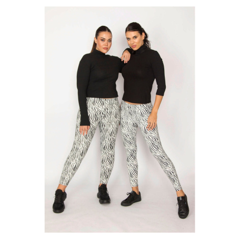 Şans Women's Plus Size Black Zebra Pattern Leggings Pants