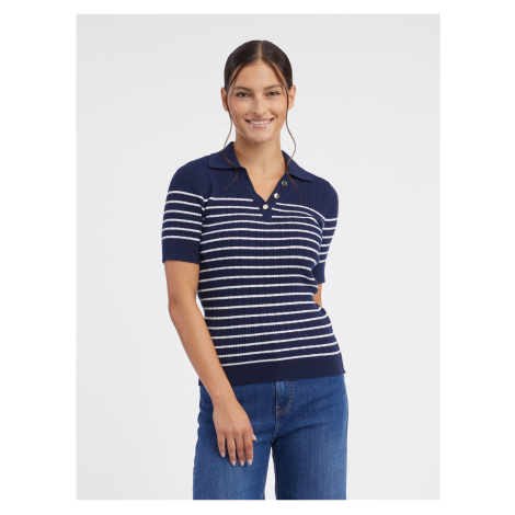 Orsay Dark Blue Women Striped Knitted Polo T-Shirt - Women