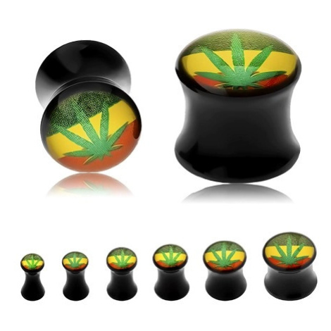 Čierny sedlový plug do ucha, zelená marihuana na pozadí s rasta farbami - Hrúbka: 8 mm