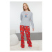 Trendyol Women's Couple Gray Melange Teddy Bear Printed Knitted Pajama Set