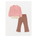 LC Waikiki Crew Neck Plush Baby Girl Sweatshirt and Tights Trousers 2-Piece Set