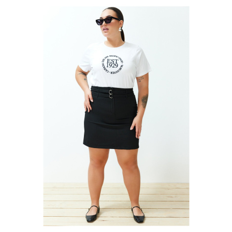 Trendyol Curve Black High Waist Double Belt Detailed Woven Skirt