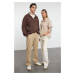 Trendyol Beige Couple Heart Embroidered Oversize/Wide Pattern Thessaloniki Polo Collar Knitted S