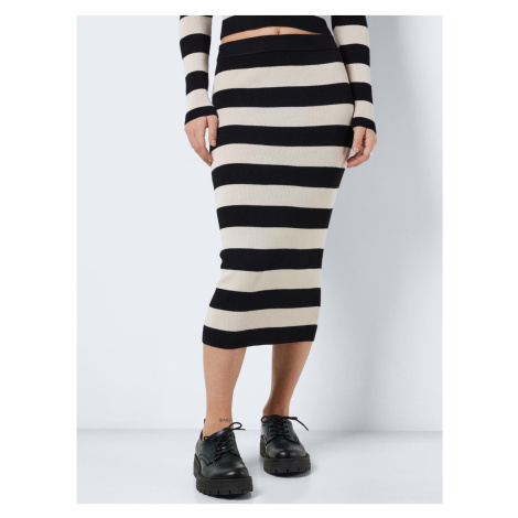 Cream-Black Ladies Striped Sweater Midi Skirt Noisy May Jaz - Ladies