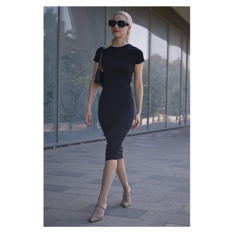 Madmext Black Basic Half Turtleneck Long Dress