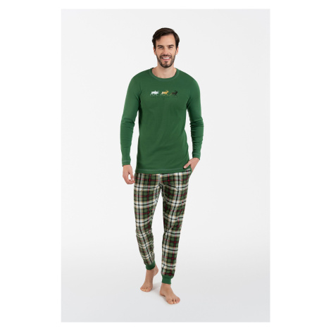 Seward Men's Long Sleeve Pajamas, Long Pants - Green/Print Italian Fashion