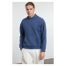 Trendyol Indigo Oversize/Wide Cut Textured Basic Hooded Sweatshirt