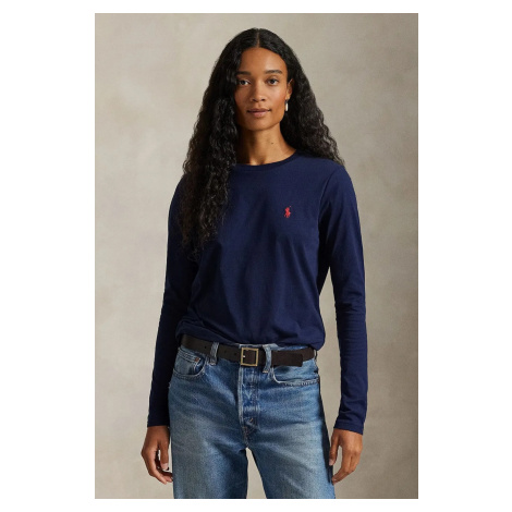 Bavlnené tričko s dlhým rukávom Polo Ralph Lauren tmavomodrá farba, 211898699