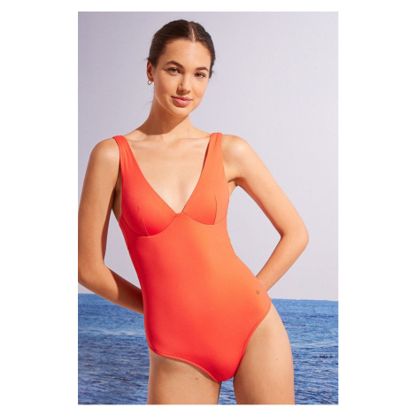 Jednodielne plavky women'secret Perfect Fit Summer červená farba, jemne vystužený košík