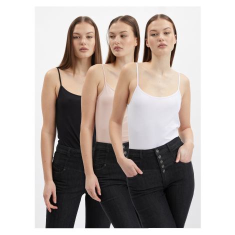 Orsay Set of three women's basic tank tops in white, beige and black - Womens