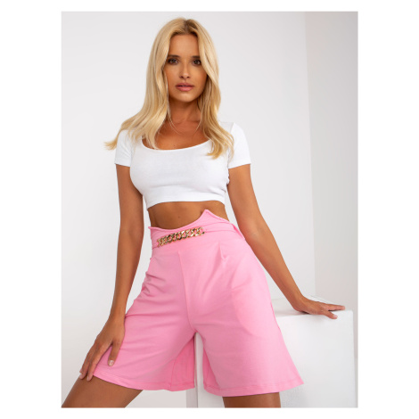 Pink Cotton Casual Shorts with Chain