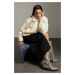 Trendyol Ecru Oversize Molded Plush Biker Jacket Coat