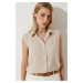 Happiness İstanbul Women's Cream Sleeveless Viscose Shirt