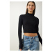 Happiness İstanbul Women's Black Turtleneck Ribbed Crop Knitted Blouse