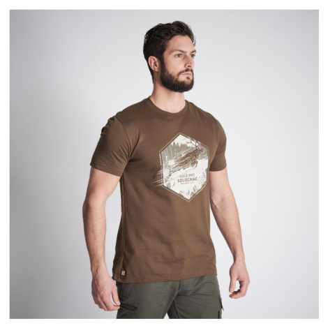 Pánske bavlnené poľovnícke tričko 100 s krátkym rukávom s motívom jeleňa gaštanovohnedé SOLOGNAC