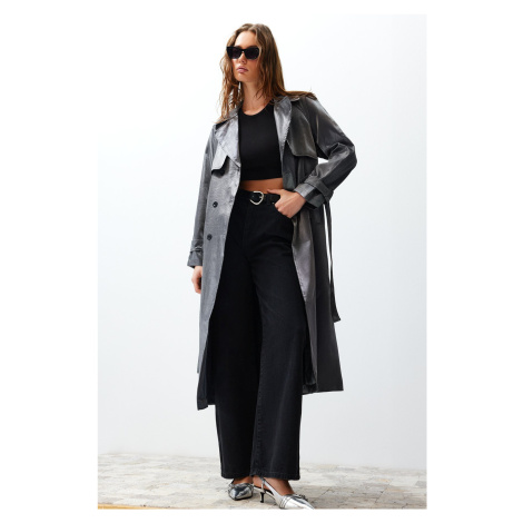 Trendyol Anthracite Oversize Wide Cut Belted Trench Coat