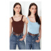 Trendyol Brown-Blue Double Pack Strappy Basic Knitwear Blouse