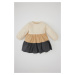 DEFACTO Baby Girl Color Block Long Sleeve Linen Look Dress