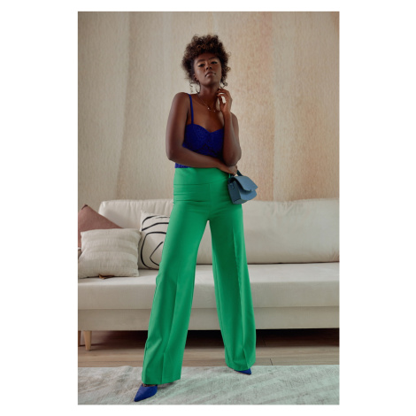 Green wide women's trousers with green pleated FASARDI