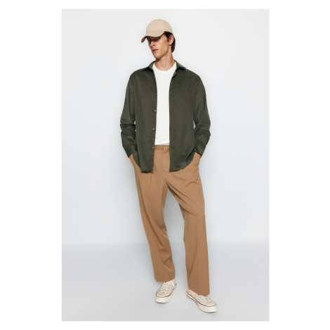 Trendyol Men's Khaki Regular Fit 100% Cotton Velvet Shirt