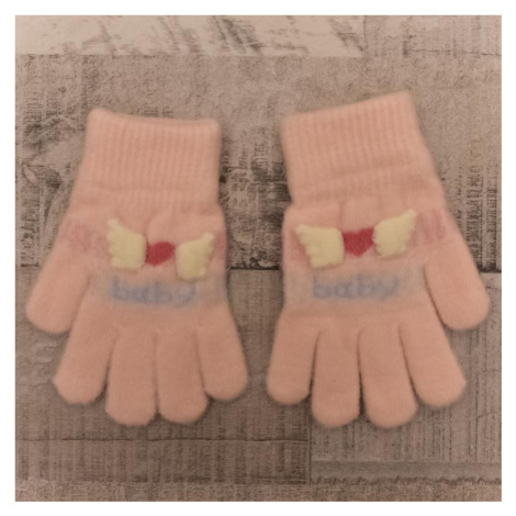Detské zateplené ružové rukavice 6-12Y BOW