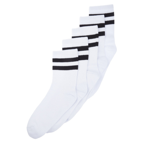 Trendyol 5-balenie bielych bavlnených pruhovaných ponožiek strednej dĺžky pre tenis a vysokú ško