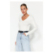 Trendyol Premium Soft Fabric Ecru V-Neck Fitted/Slippery Knitted Blouse