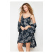 Trendyol Anthracite Animal Patterned Rope Strap Viscose Woven Nightgown