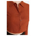 Trendyol Tile Buttoned Fitted/Situated Polo Neck Crepe/Textured Crop Knitted Blouse