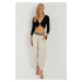 Cool & Sexy Women Ecru Pocket Baggy Trousers OM1203