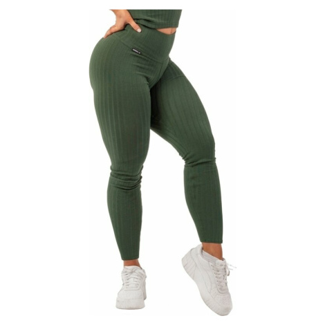Nebbia Organic Cotton Ribbed High-Waist Leggings Dark Green Fitness nohavice