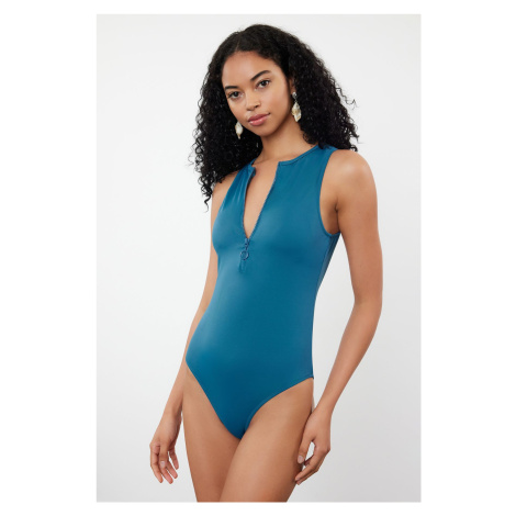 Trendyol Oil Barbell Neck Zippered Hipster Swimsuit