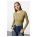 Trendyol Khaki Ribbed Crew Neck Fitted Cotton Stretchy Knitted Blouse