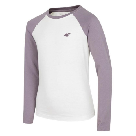 Dievčenské tričko HJZ22 JTSDL001 51S Ecru s fialovou - 4F ecru-violet