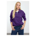 Trendyol Purple Oversize/Wide Pattern Zippered Collar Thick Polar Fleece Knitted Sweatshirt