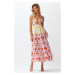 Trendyol Floral Patterned Maxi Woven Tie-Up Beach Dress