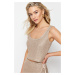 Trendyol Beige Crop Shiny Sequin Embroidered Top Knitwear Blouse