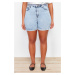 Trendyol Curve Light Blue High Waist Straight Fit Denim Shorts