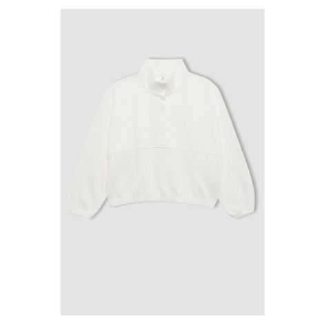 DEFACTO Girl Oversize Wide Pattern Polo Collar Buttoned Sweatshirt