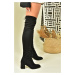 Fox Shoes Women's Black Suede Stretch Chunky Heeled Ankle Boots